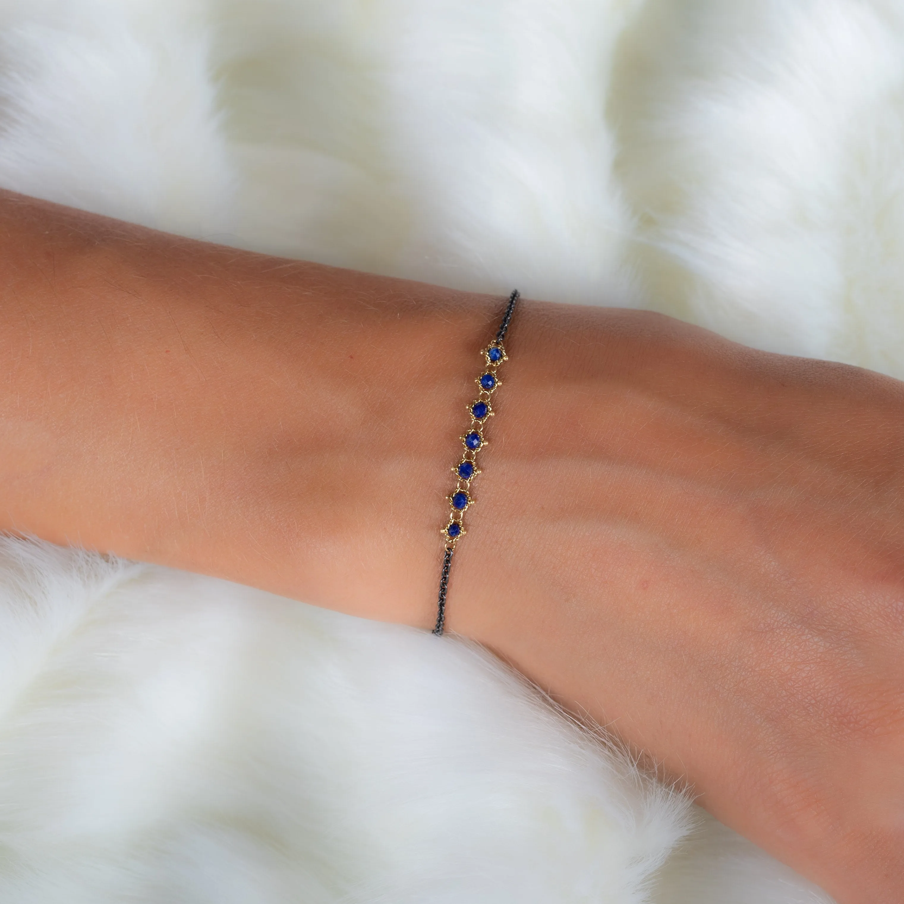 Petite Contrast Textile Bracelet in Blue Diamond