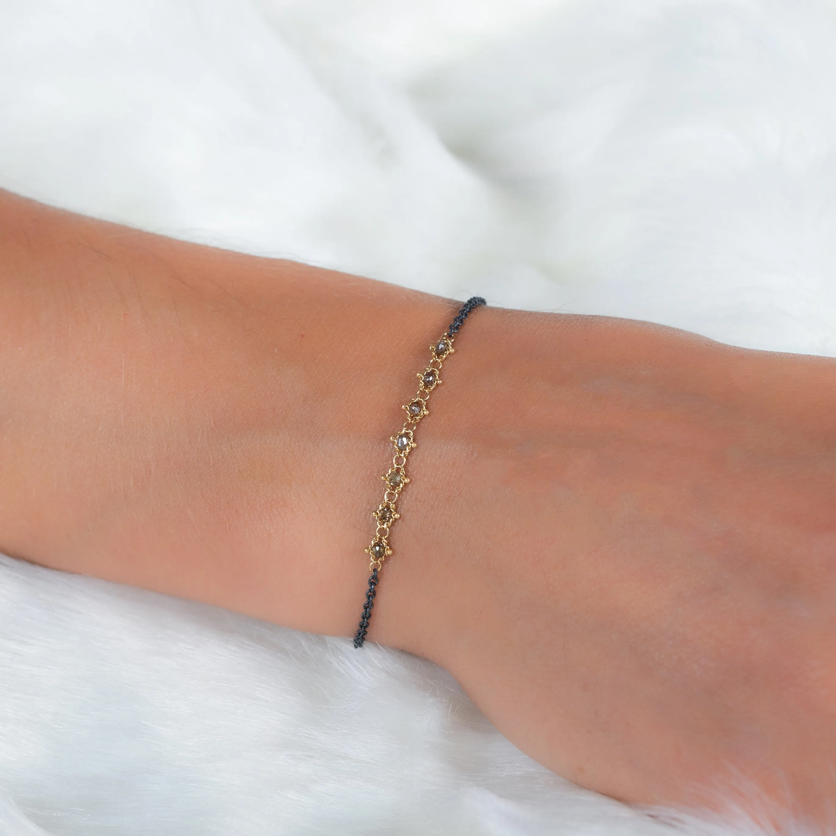 Petite Contrast Textile Bracelet in Champagne Diamond