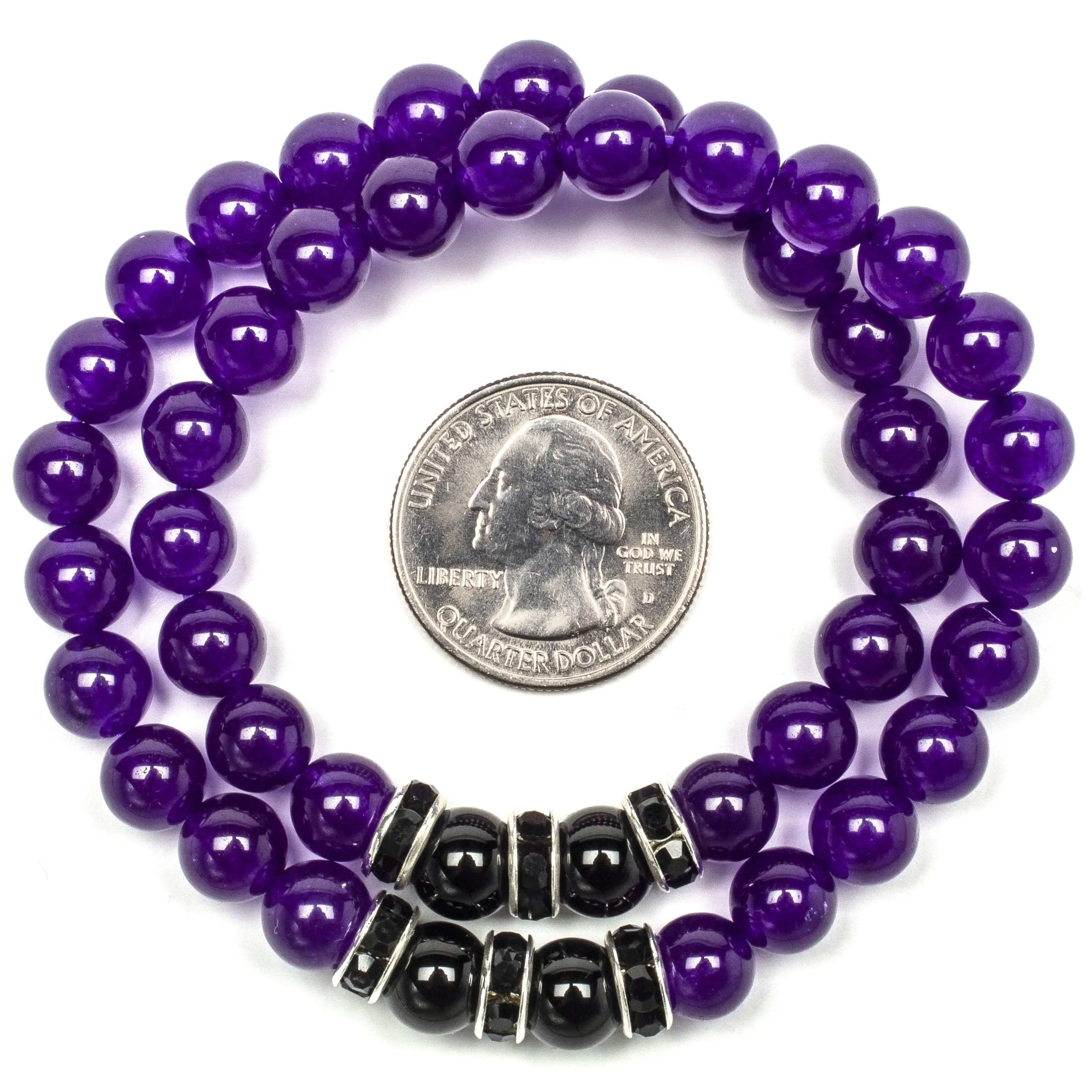 Purple Agate & Black Agate 8 mm Beads Elastic Bracelet