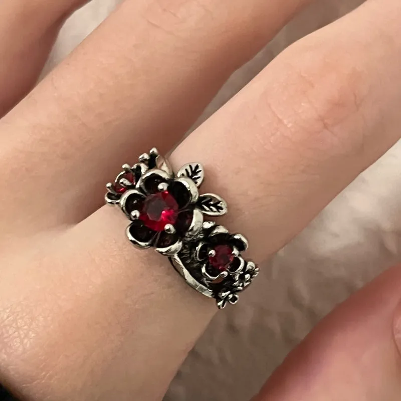 Retro Bohemian Red Crystal Zircon Ring - Silver Wedding & Engagement Gift