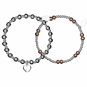 Rose Hearts Sterling Silver Stacking Bracelets - Set of 2