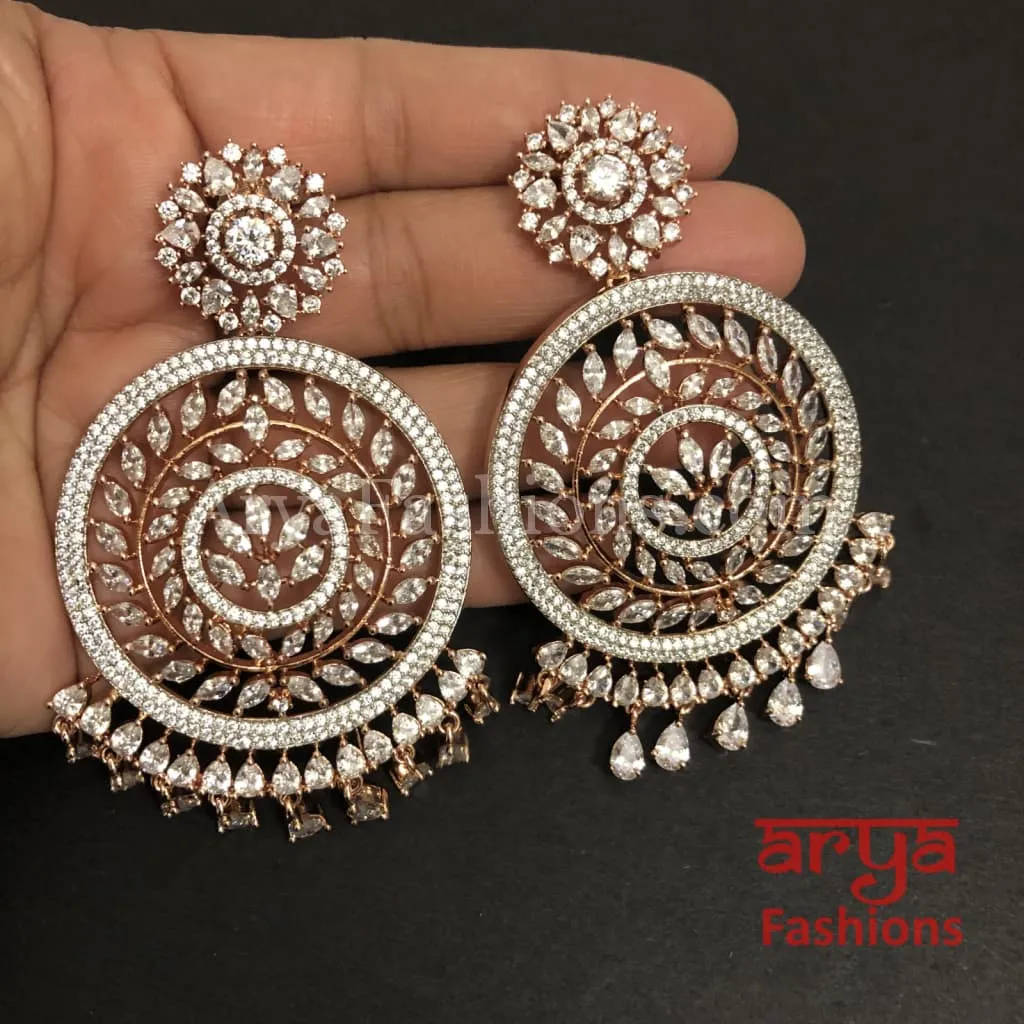 Sabina CZ Chandbali Earrings Rose Gold/Silver finish