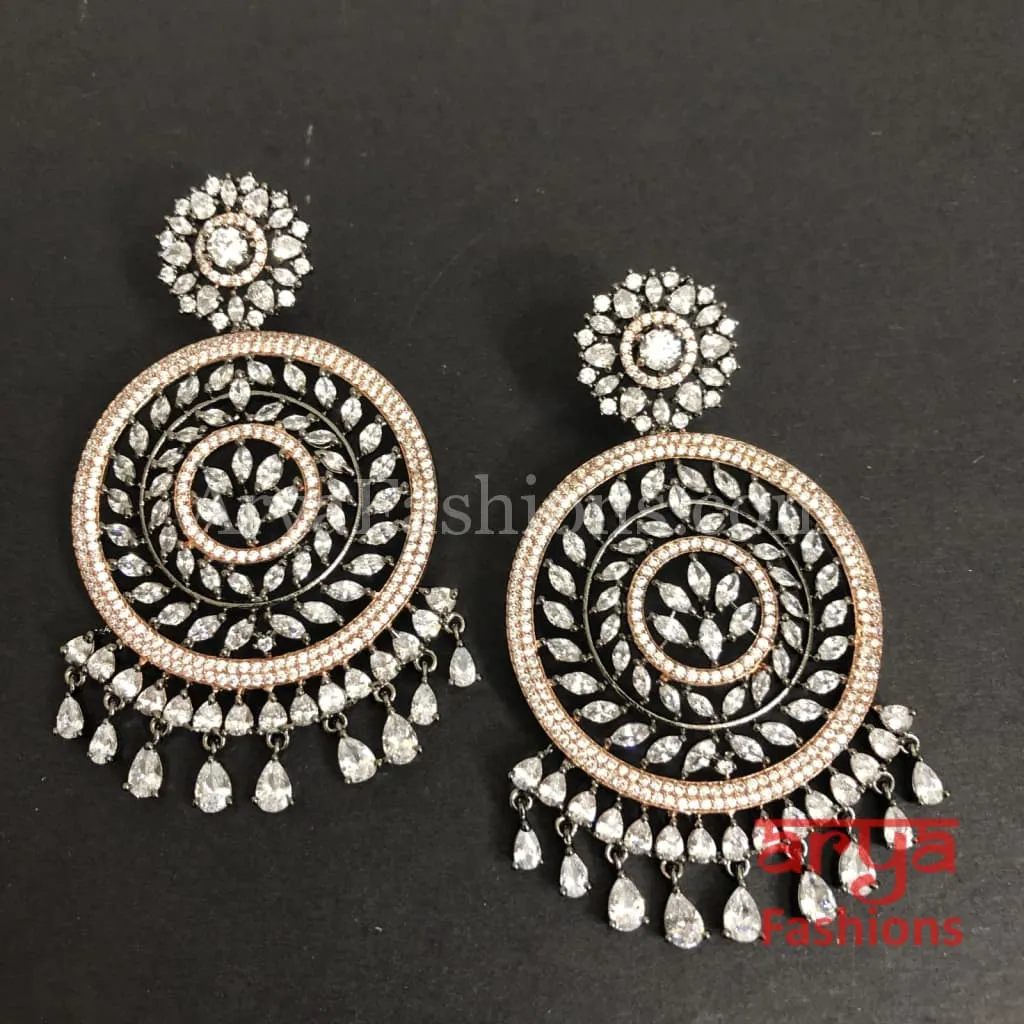 Sabina CZ Chandbali Earrings Rose Gold/Silver finish