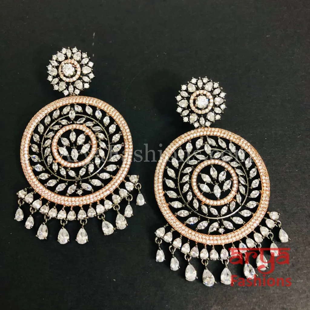 Sabina CZ Chandbali Earrings Rose Gold/Silver finish