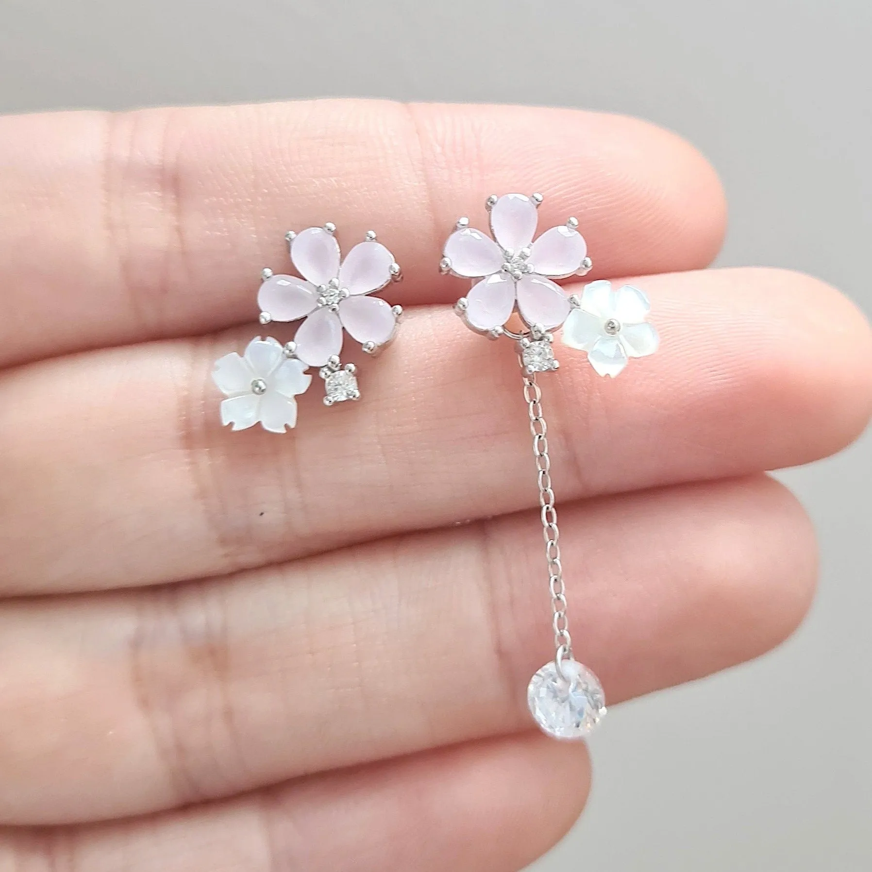 Sakura Two-Ways Dangling Earrings 925 Silver