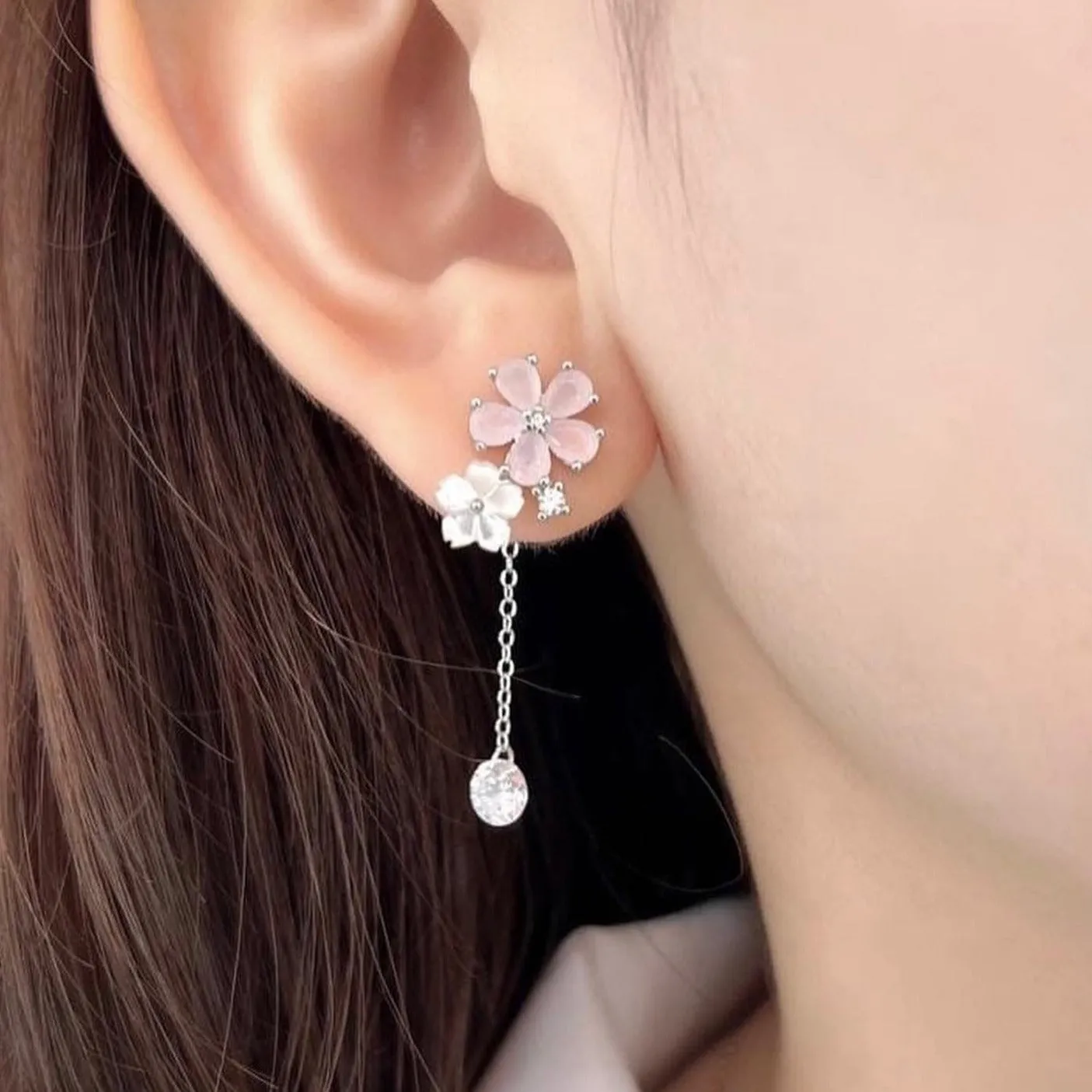 Sakura Two-Ways Dangling Earrings 925 Silver