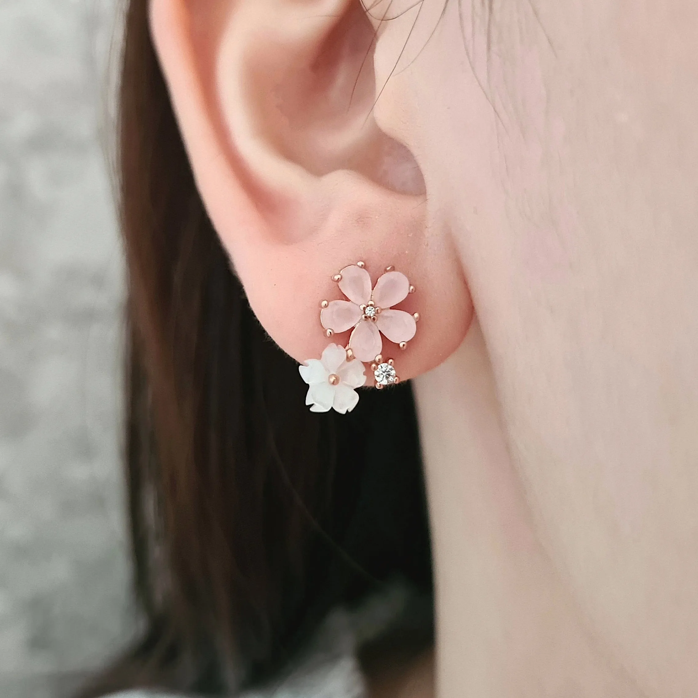 Sakura Two-Ways Dangling Earrings 925 Silver