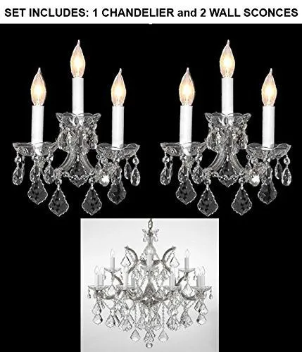 Set Of 3 - 1 Crystal Chandelier Lighting H 30" W 22" And 2 Maria Theresa Wall Sconce Crystal Lighting H14" x W11.5" Trimmed With Spectra (Tm) Crystal - Reliable Crystal Quality By Swarovski - 1Ea-Cs/B7/21532/12 1   2Ea-Cs/2813/3-Sw