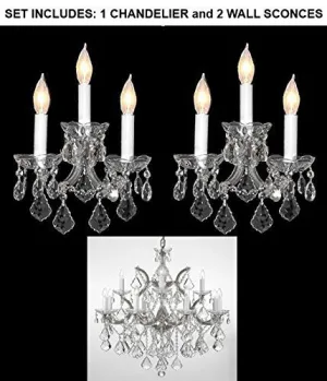 Set Of 3 - 1 Crystal Chandelier Lighting H 30" W 22" And 2 Maria Theresa Wall Sconce Crystal Lighting H14" x W11.5" Trimmed With Spectra (Tm) Crystal - Reliable Crystal Quality By Swarovski - 1Ea-Cs/B7/21532/12 1   2Ea-Cs/2813/3-Sw