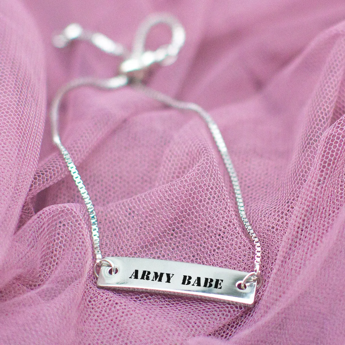 Silver Army Babe Adjustable Bar Bracelet