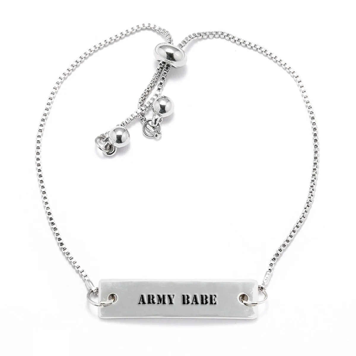 Silver Army Babe Adjustable Bar Bracelet