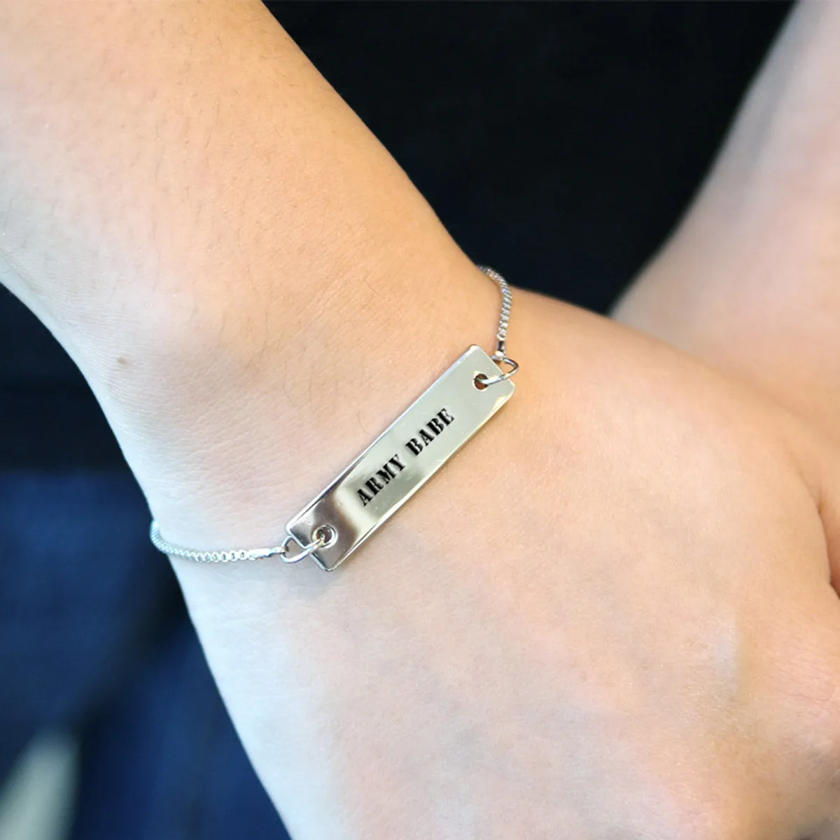 Silver Army Babe Adjustable Bar Bracelet