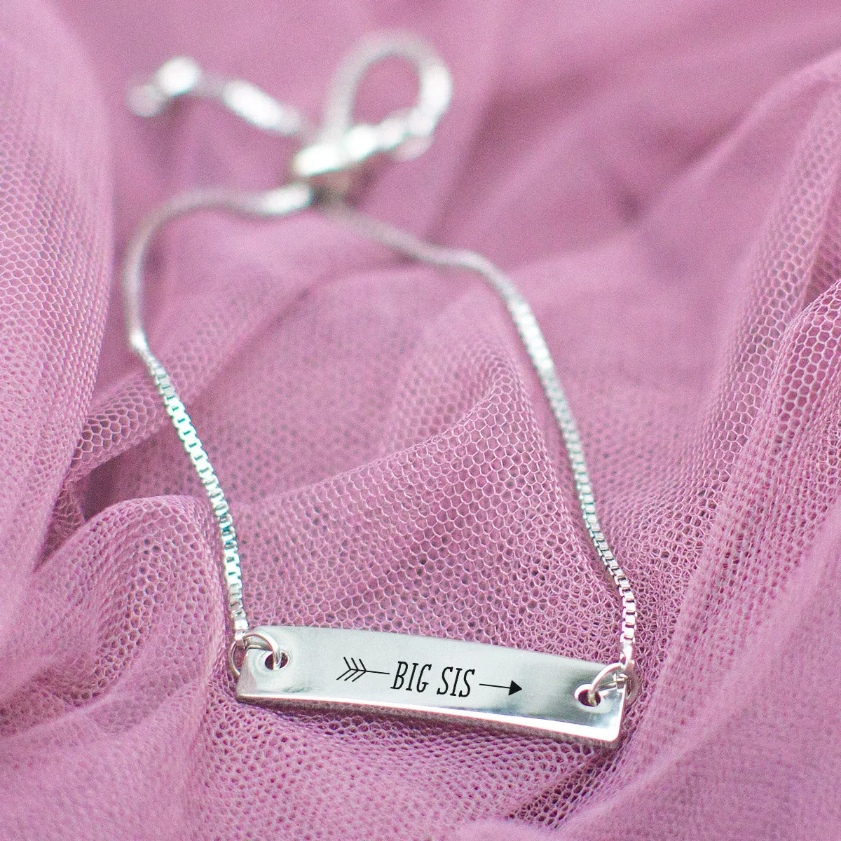 Silver Big Sis Arrow Adjustable Bar Bracelet