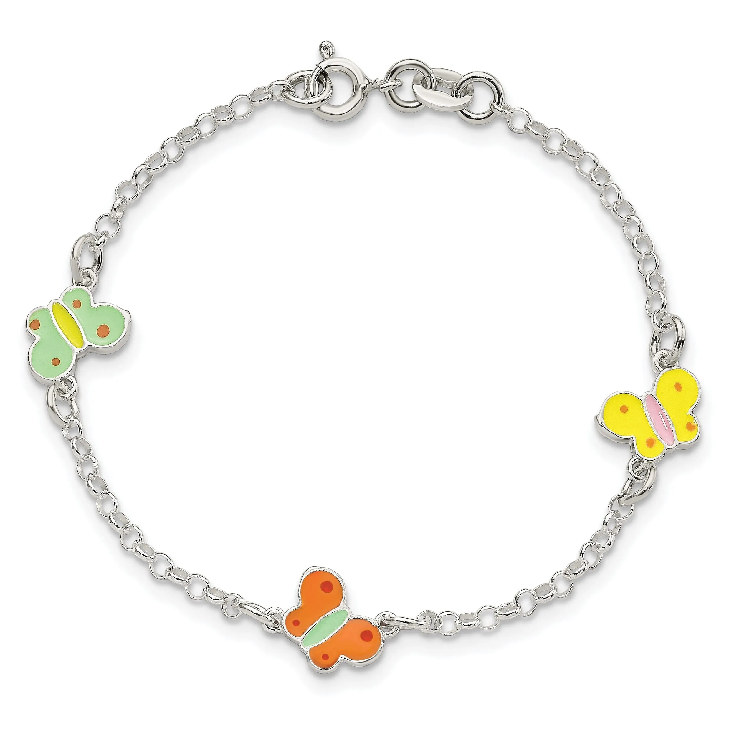 Silver Children's Enameled Butterfly Bracelet