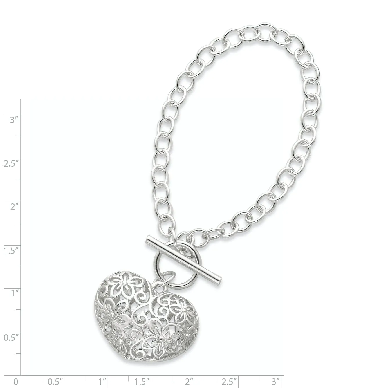 Silver Polished Finish Puffed Heart Bracelet