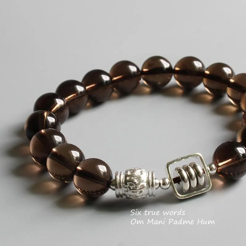 Smokey Quartz Wheel Of Fortune Mantra Bracelet