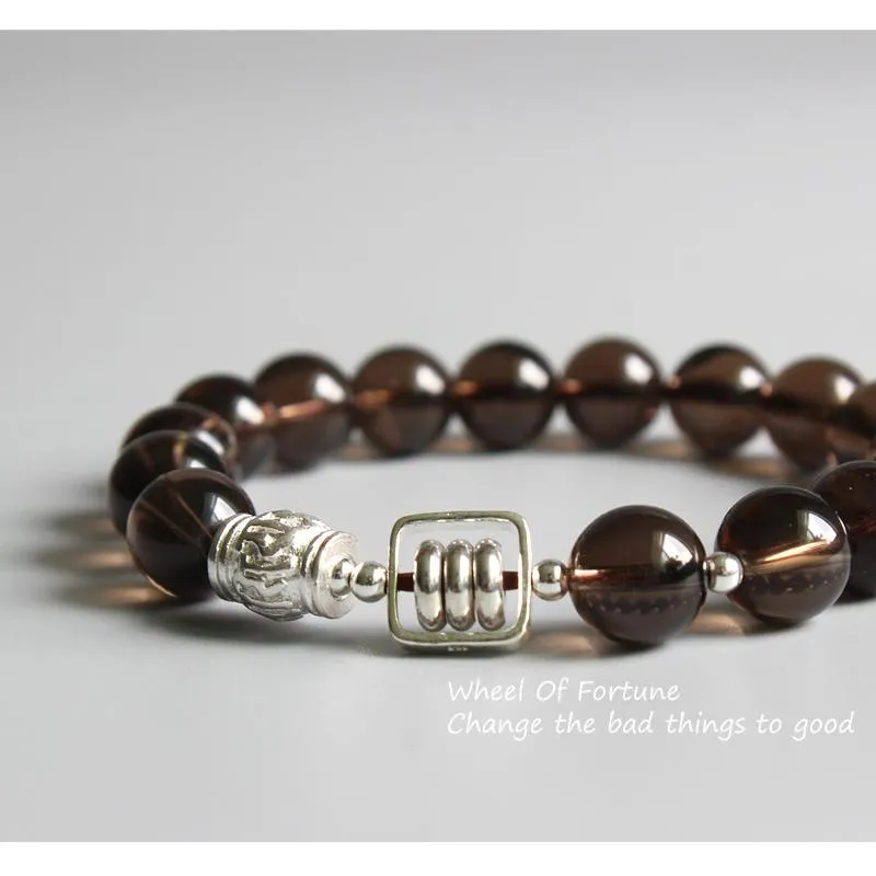 Smokey Quartz Wheel Of Fortune Mantra Bracelet