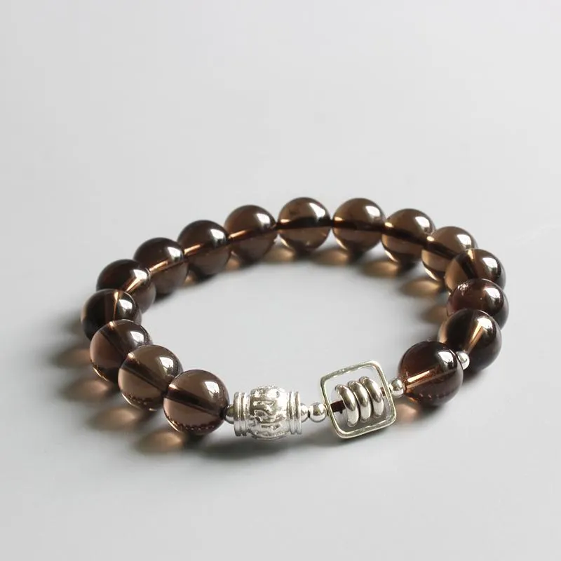 Smokey Quartz Wheel Of Fortune Mantra Bracelet