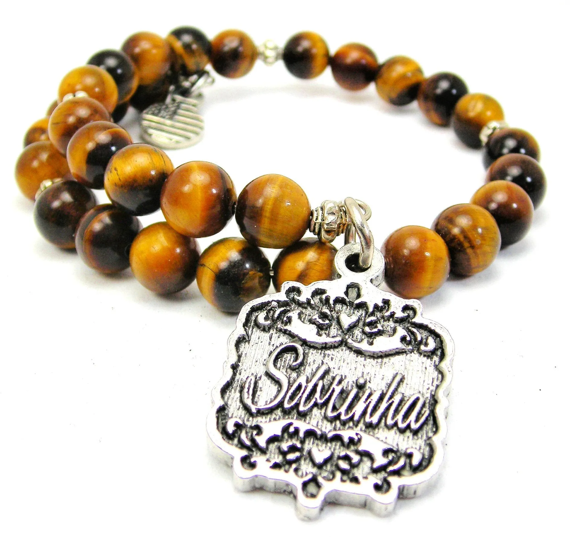 Sobrinha Victorian Scroll Tiger's Eye Glass Beaded Wrap Bracelet