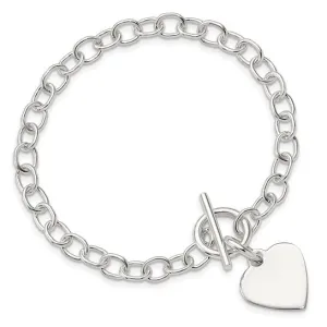 Sterling Silver 6mm Wide Engravable Heart Charm Toggle Bracelet