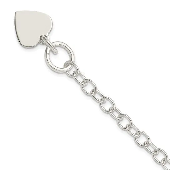 Sterling Silver 6mm Wide Engravable Heart Charm Toggle Bracelet