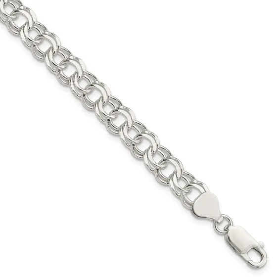 Sterling Silver 7.6mm Double Link Charm Bracelet