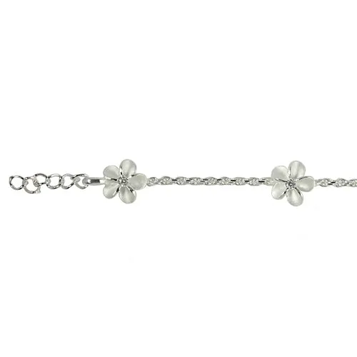 Sterling Silver 8mm Plumeria with CZ Rope Chain Bracelet