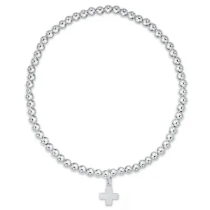 Sterling Silver - Classic 3mm Bead Bracelet - Signature Cross Charm