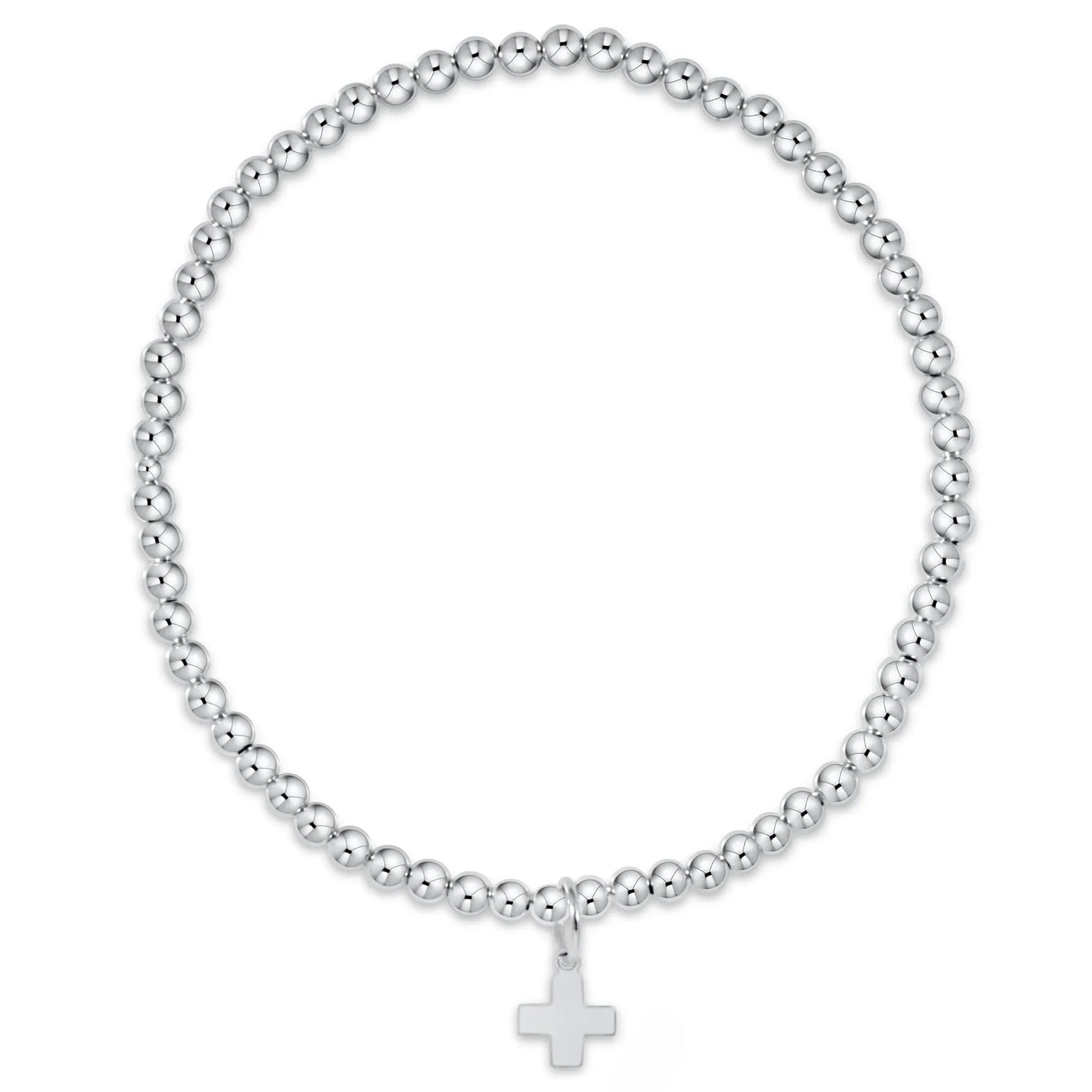 Sterling Silver - Classic 3mm Bead Bracelet - Signature Cross Charm