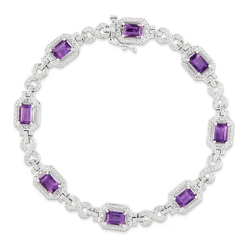 Sterling Silver Diamond & Amethyst Bracelet