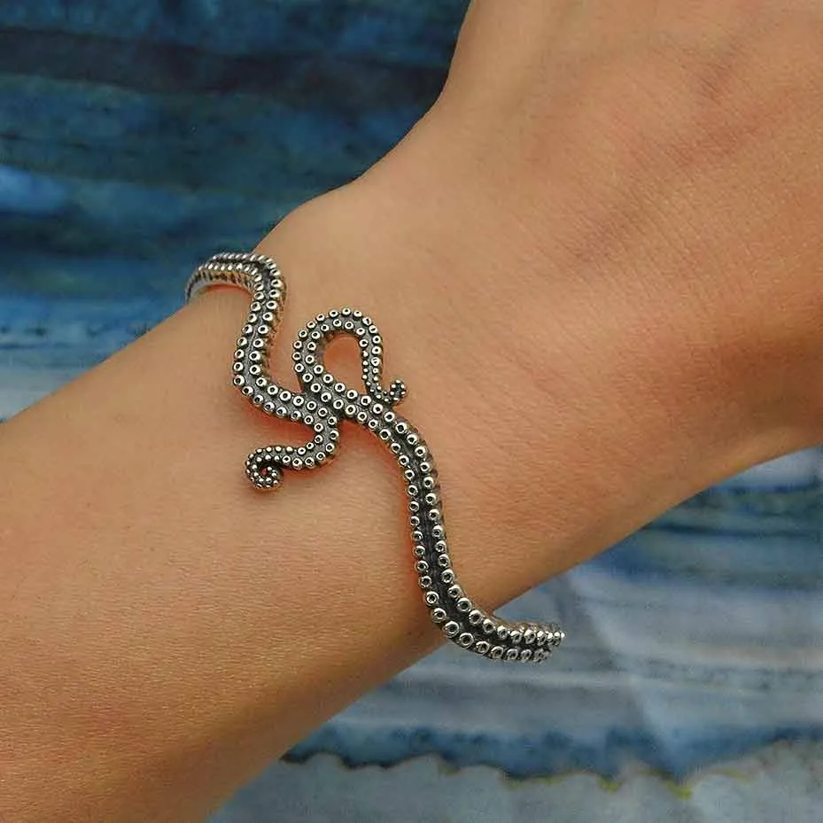 Sterling Silver Octopus Tentacle Cuff Bracelet