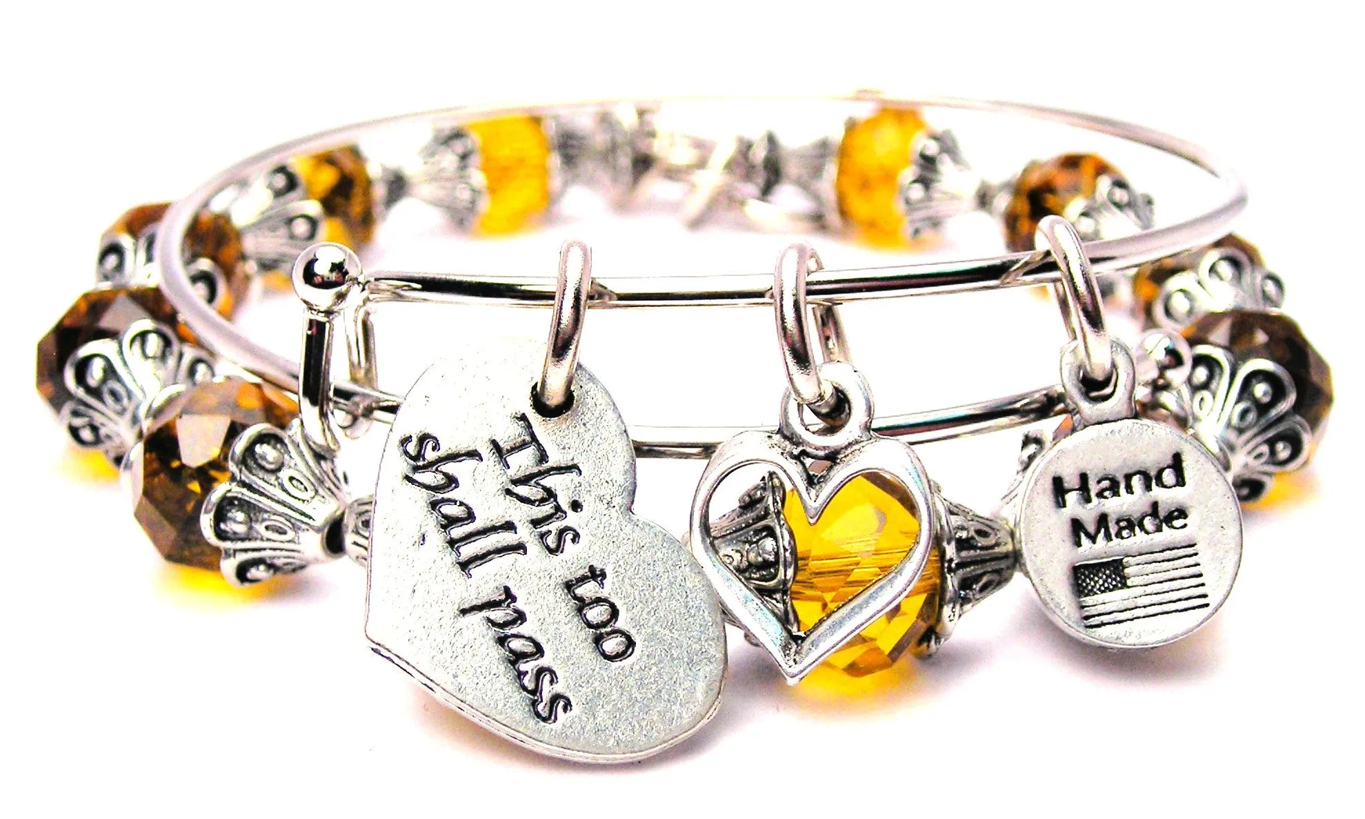 This Too Shall Pass Heart Expandable Bangle Bracelet Set Collection