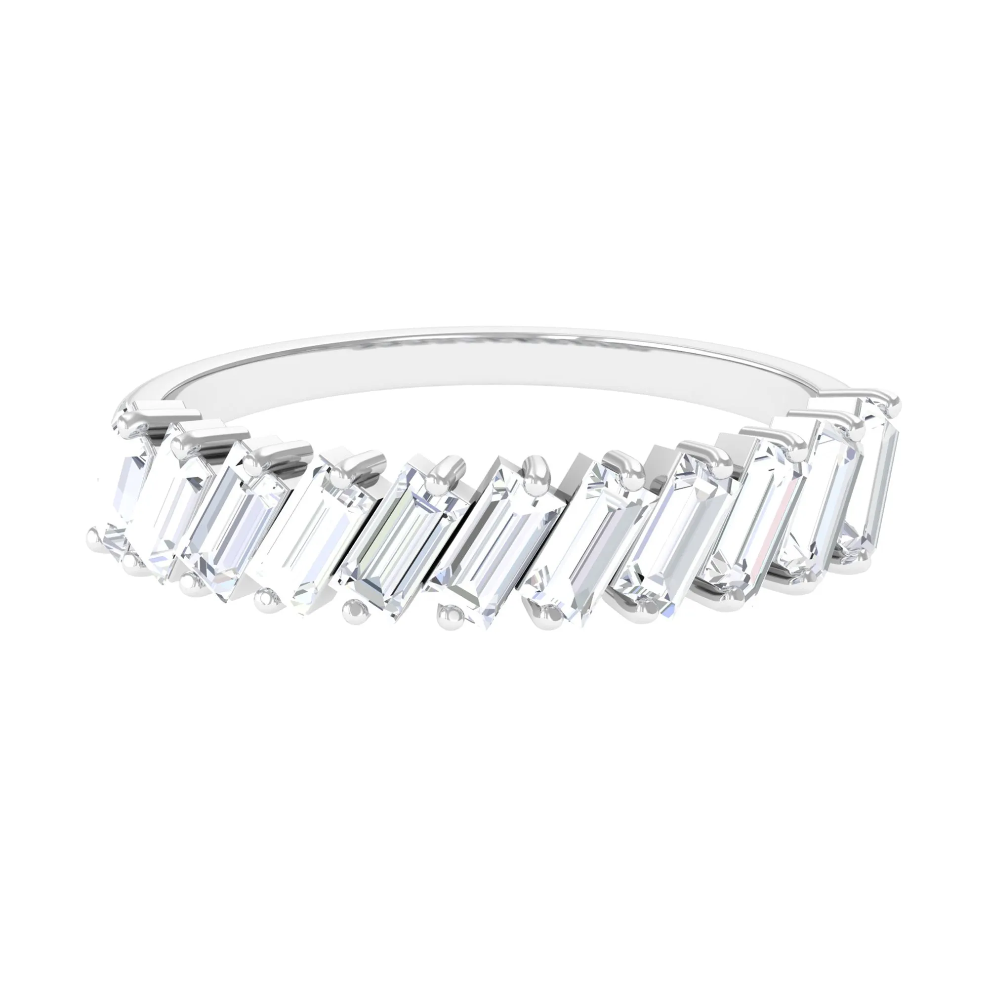 Tilted Baguette Cut Simulated Diamond Half Eternity Ring in Gold