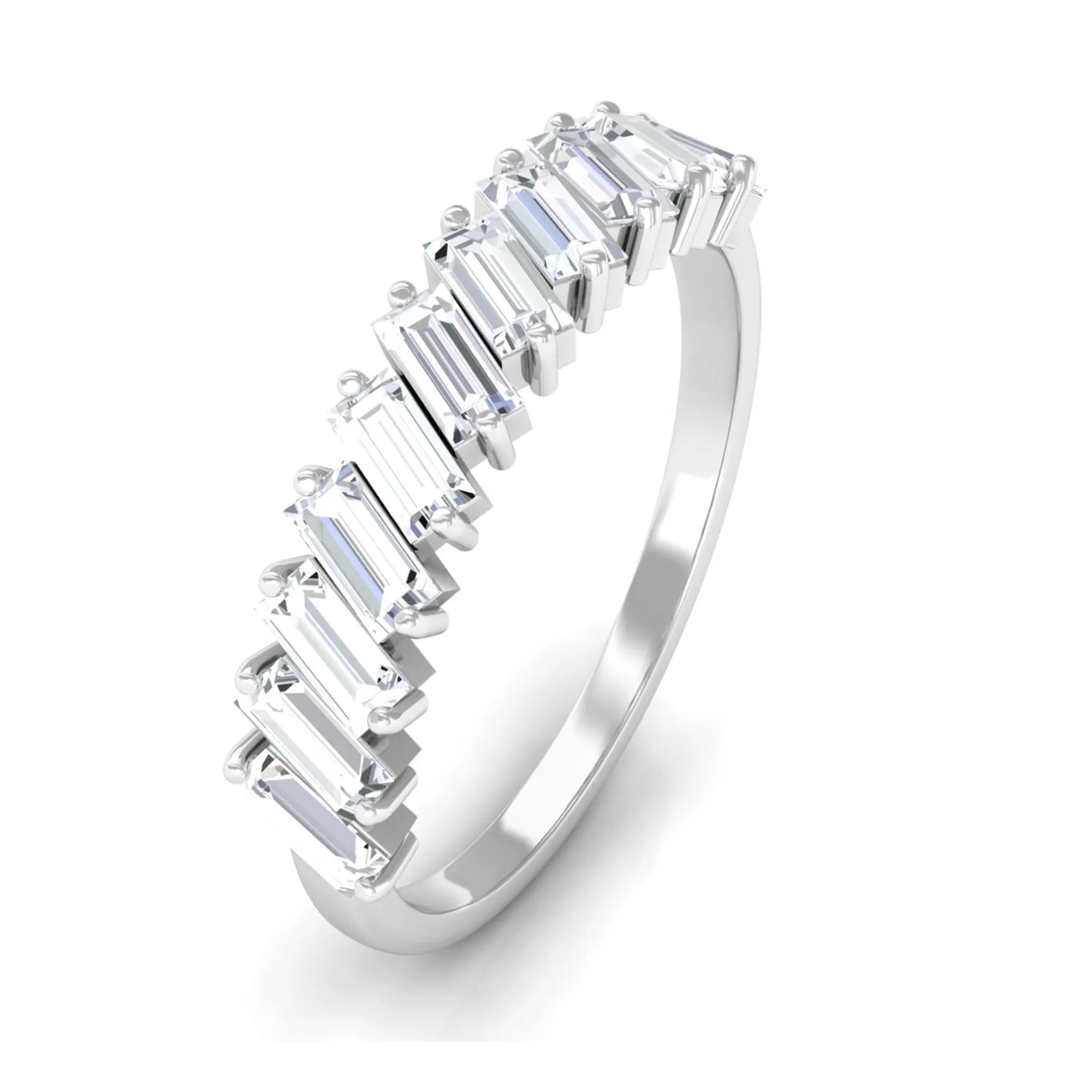 Tilted Baguette Cut Simulated Diamond Half Eternity Ring in Gold