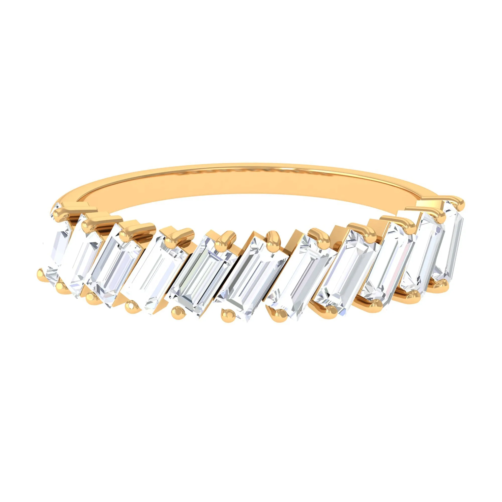 Tilted Baguette Cut Simulated Diamond Half Eternity Ring in Gold