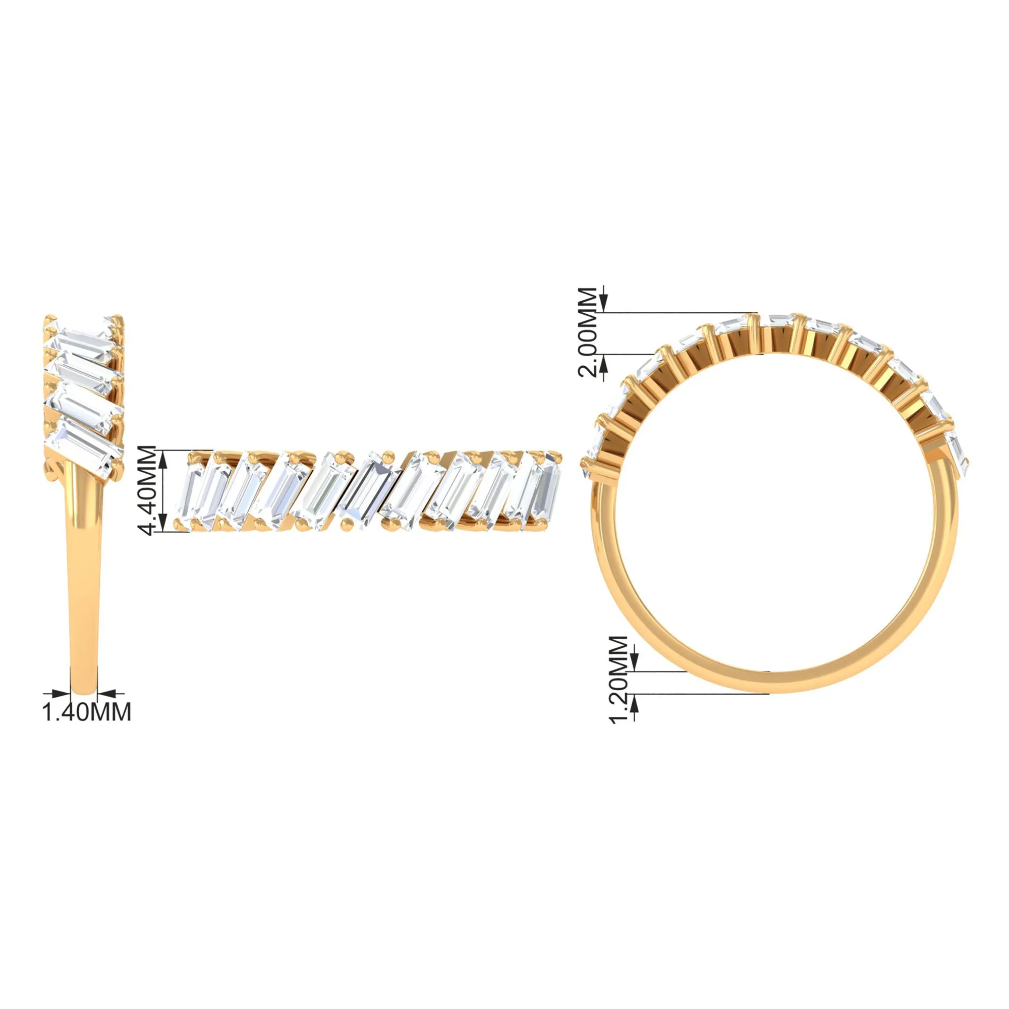 Tilted Baguette Cut Simulated Diamond Half Eternity Ring in Gold