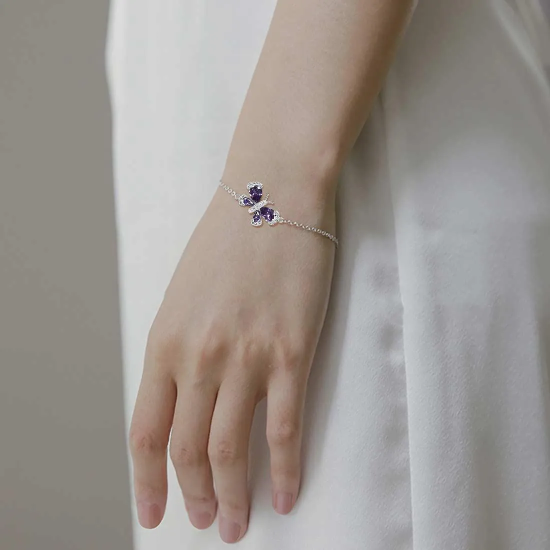 Tokyo Mart Butterfly Bracelet Birthstone February Amethyst Crystal Women Girls Jewelry Birthday Gift