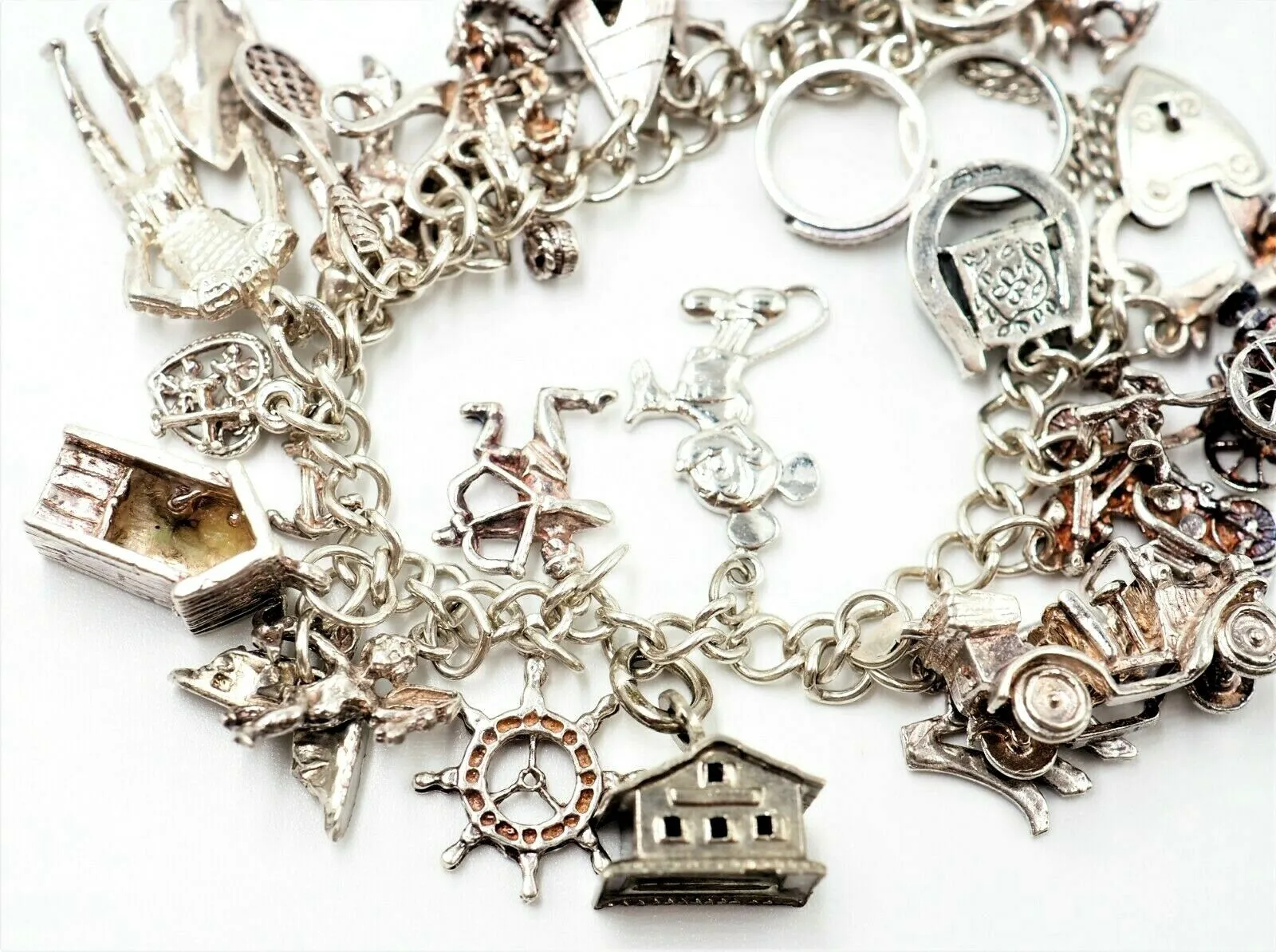 Traditional 925 Sterling Silver Charm Bracelet 25 Charms Fine Jewellery