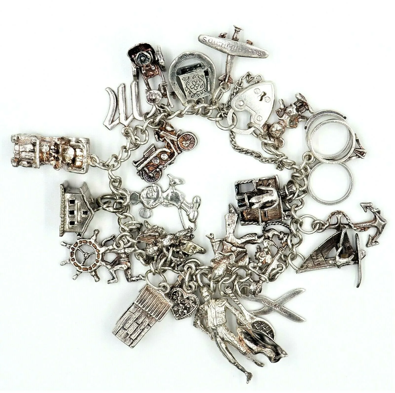 Traditional 925 Sterling Silver Charm Bracelet 25 Charms Fine Jewellery