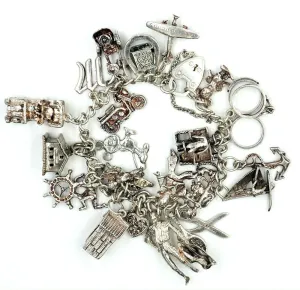 Traditional 925 Sterling Silver Charm Bracelet 25 Charms Fine Jewellery