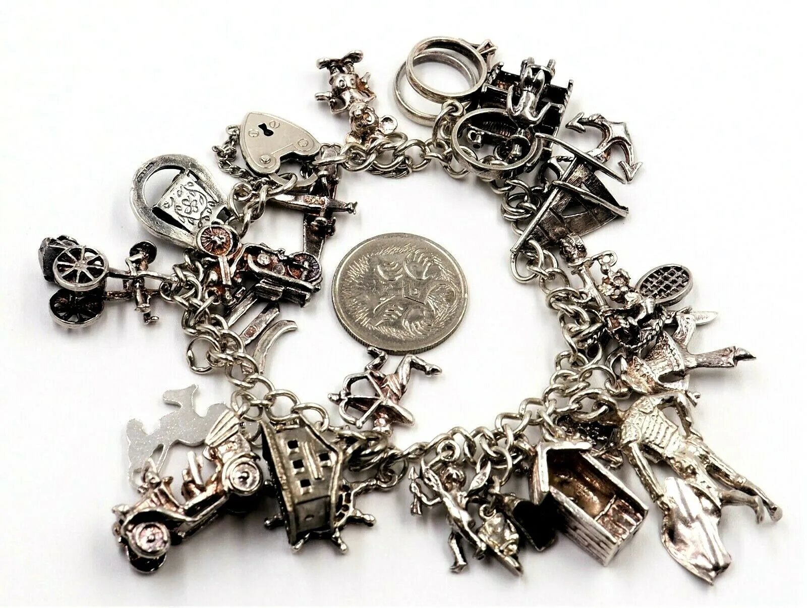 Traditional 925 Sterling Silver Charm Bracelet 25 Charms Fine Jewellery