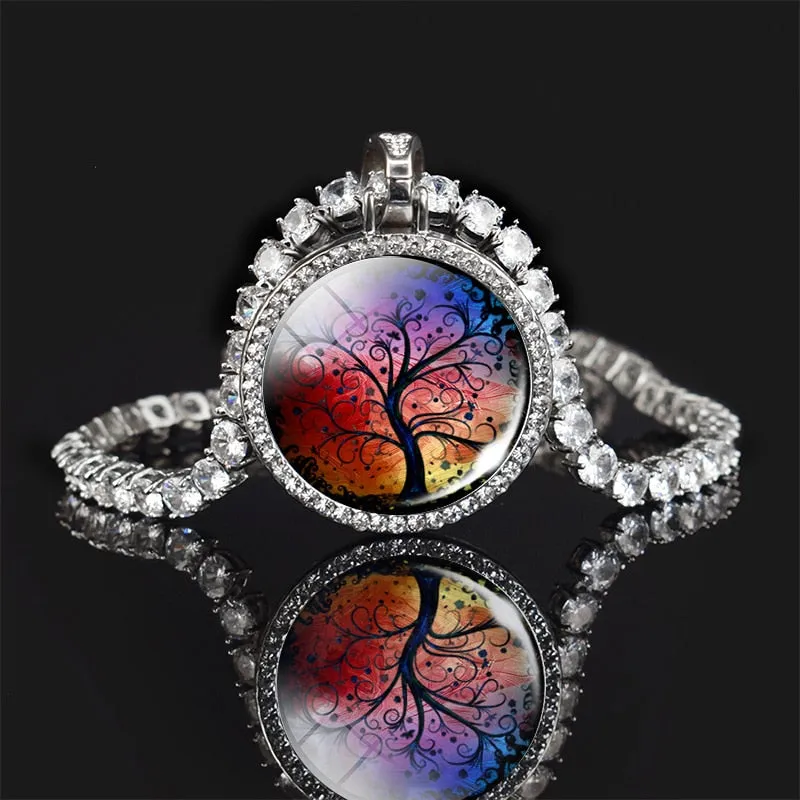 Tree of Life Necklace Fashion France Zircon Crystal Chain Necklace for Women Men