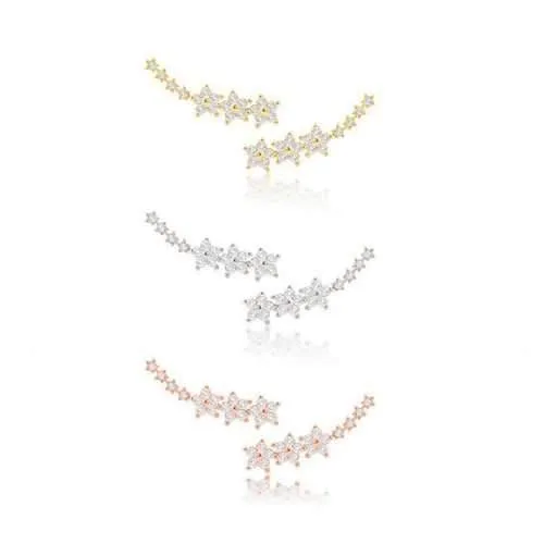 Trendy 925 Silver Needle Star Inlay Zircon Crystal Stud Earrings Jewelry for Women