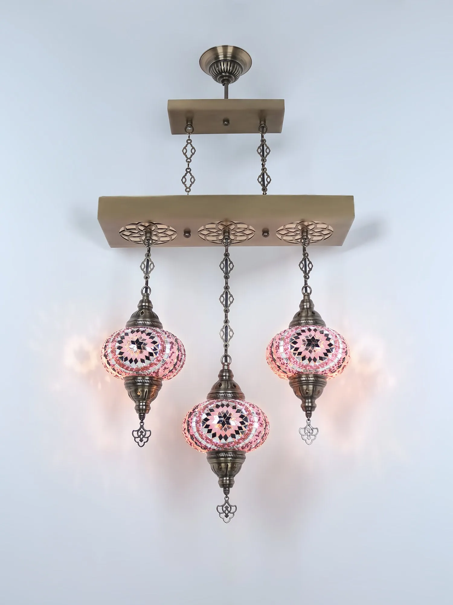 Turkish 3 Globes Mosaic Glass Chandelier Lights