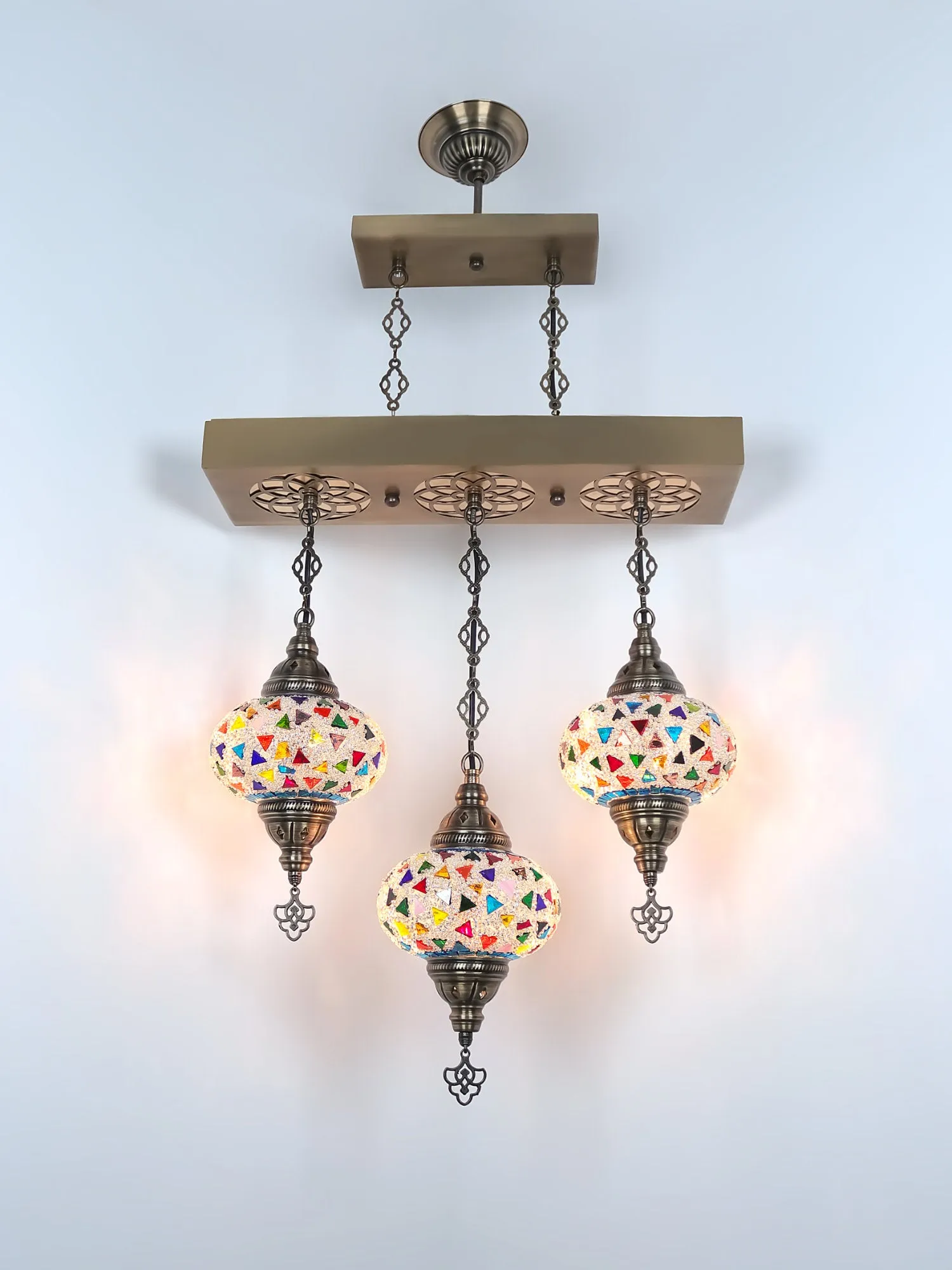 Turkish 3 Globes Mosaic Glass Chandelier Lights