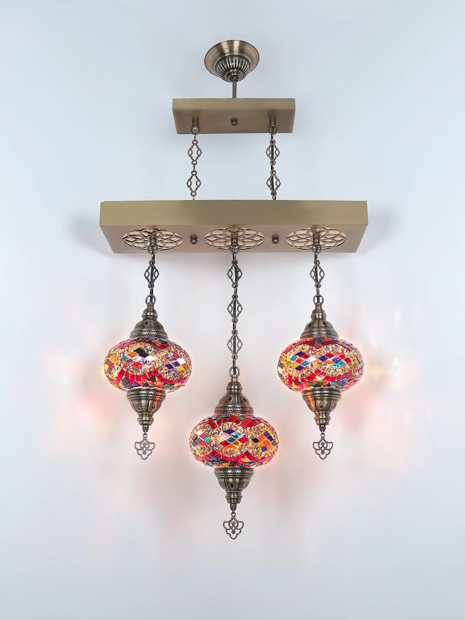 Turkish 3 Globes Mosaic Glass Chandelier Lights