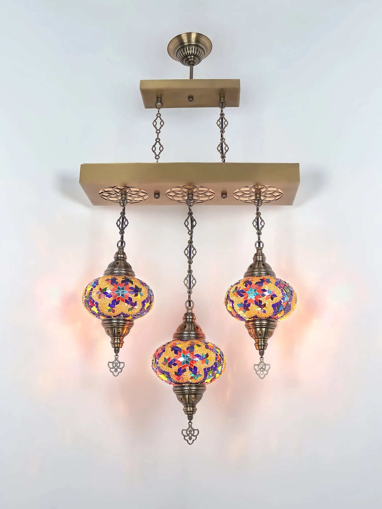 Turkish 3 Globes Mosaic Glass Chandelier Lights