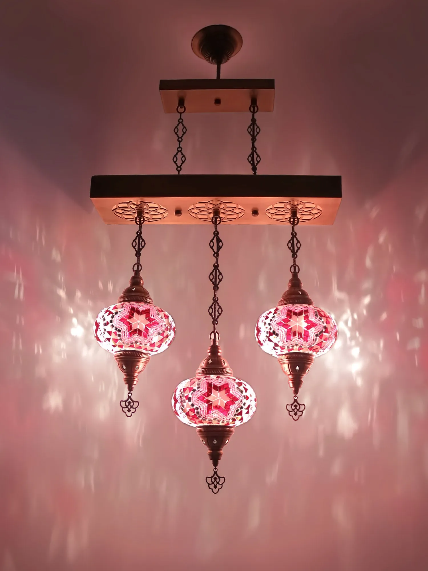 Turkish 3 Globes Mosaic Glass Chandelier Lights