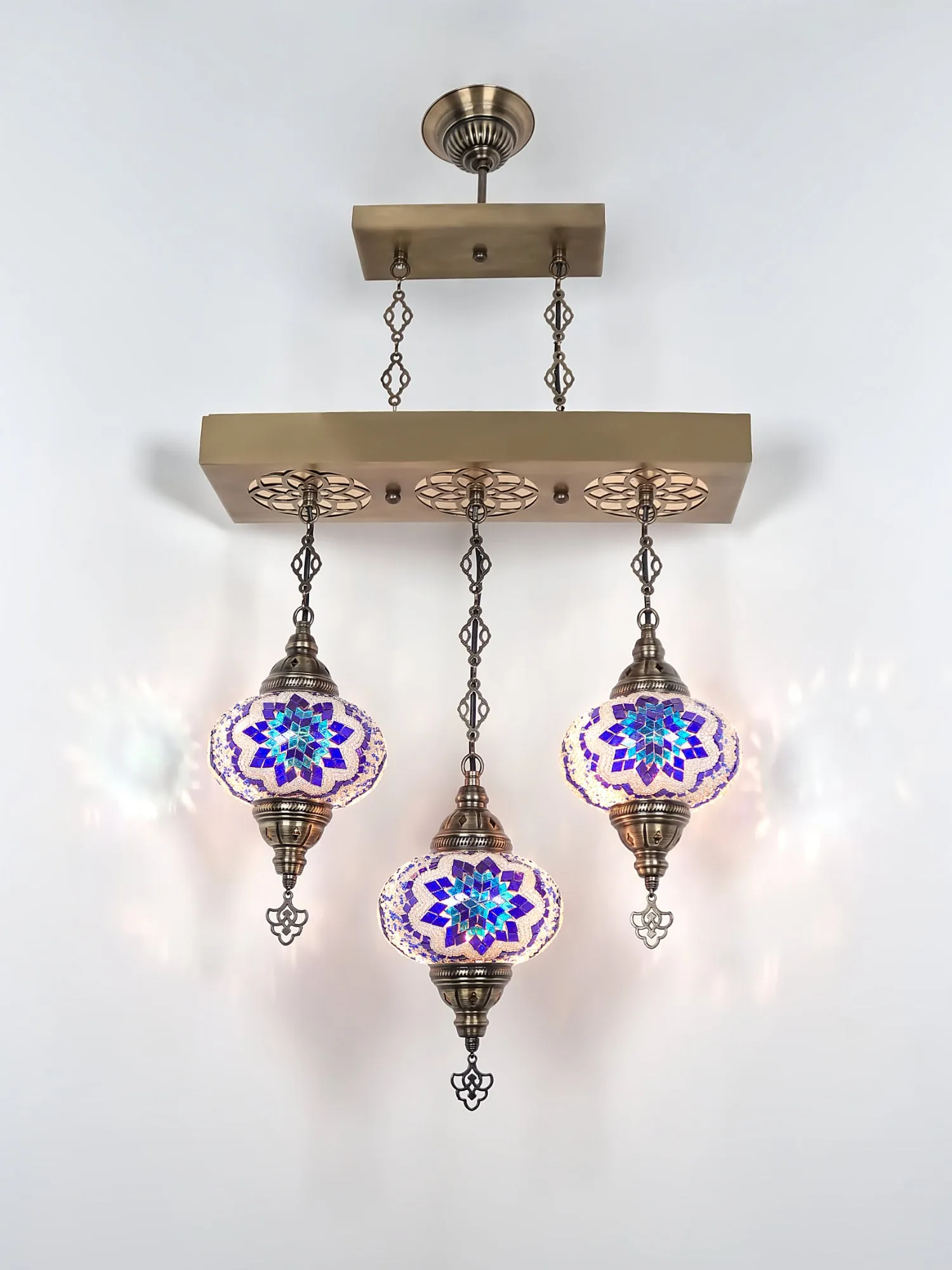 Turkish 3 Globes Mosaic Glass Chandelier Lights