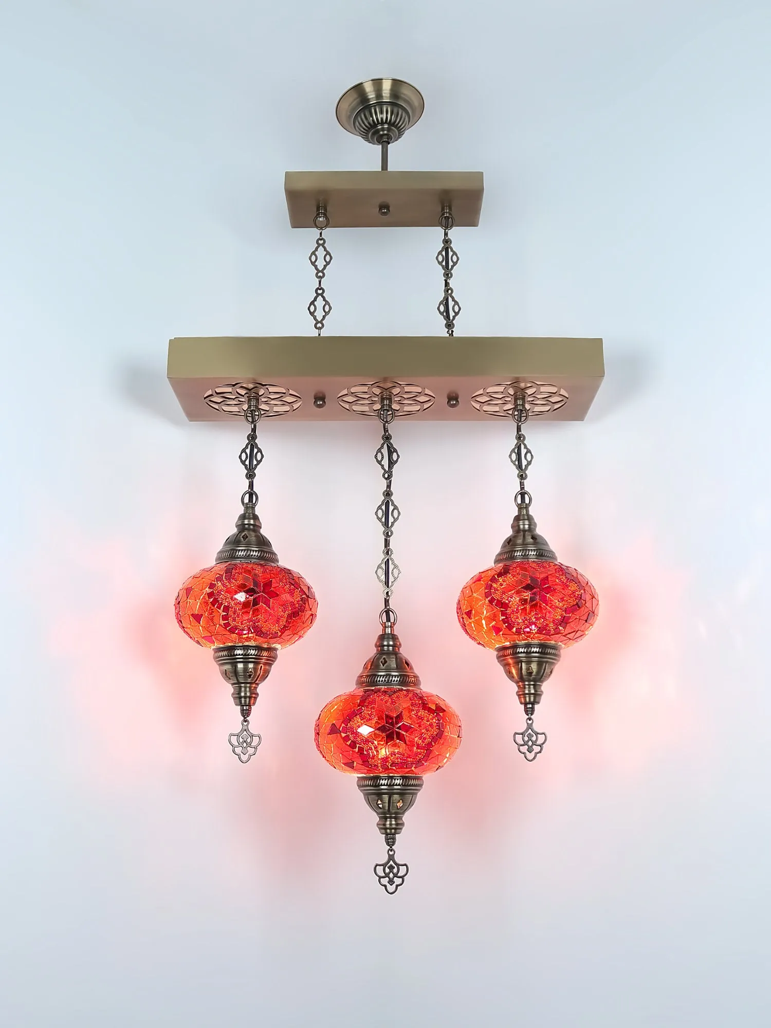 Turkish 3 Globes Mosaic Glass Chandelier Lights